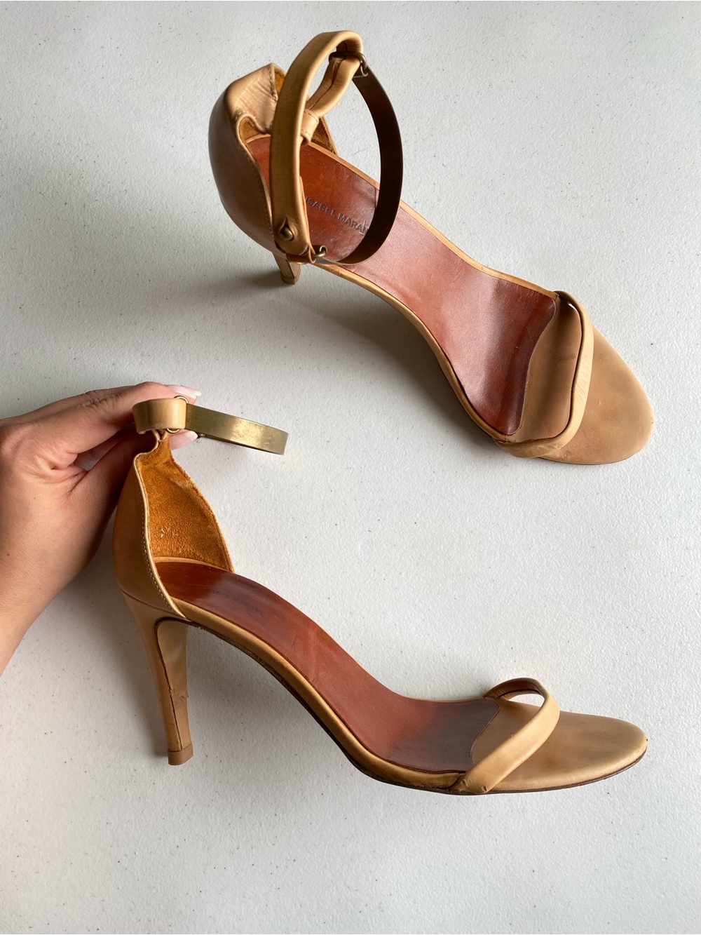 Isabel marant size 41 tan genuine leather metal ankle strap stiletto heel